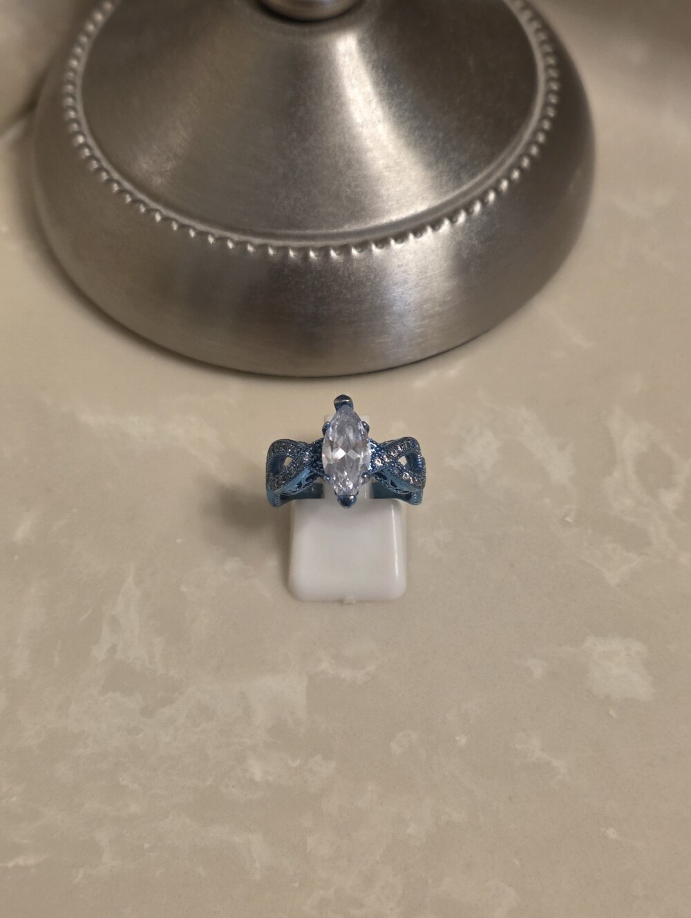 Blue Chrome CZ Marquise Ring Size 7